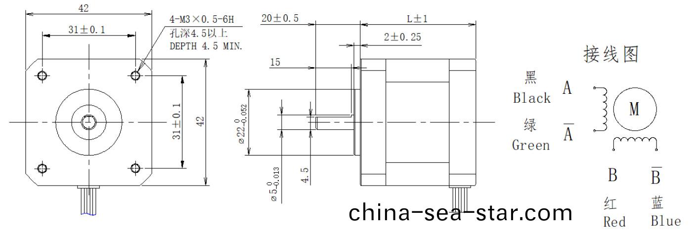 42係(xi)列(lie)1.8°兩(liang)相開環(huan)步進(jin)電機(ji)結構圖