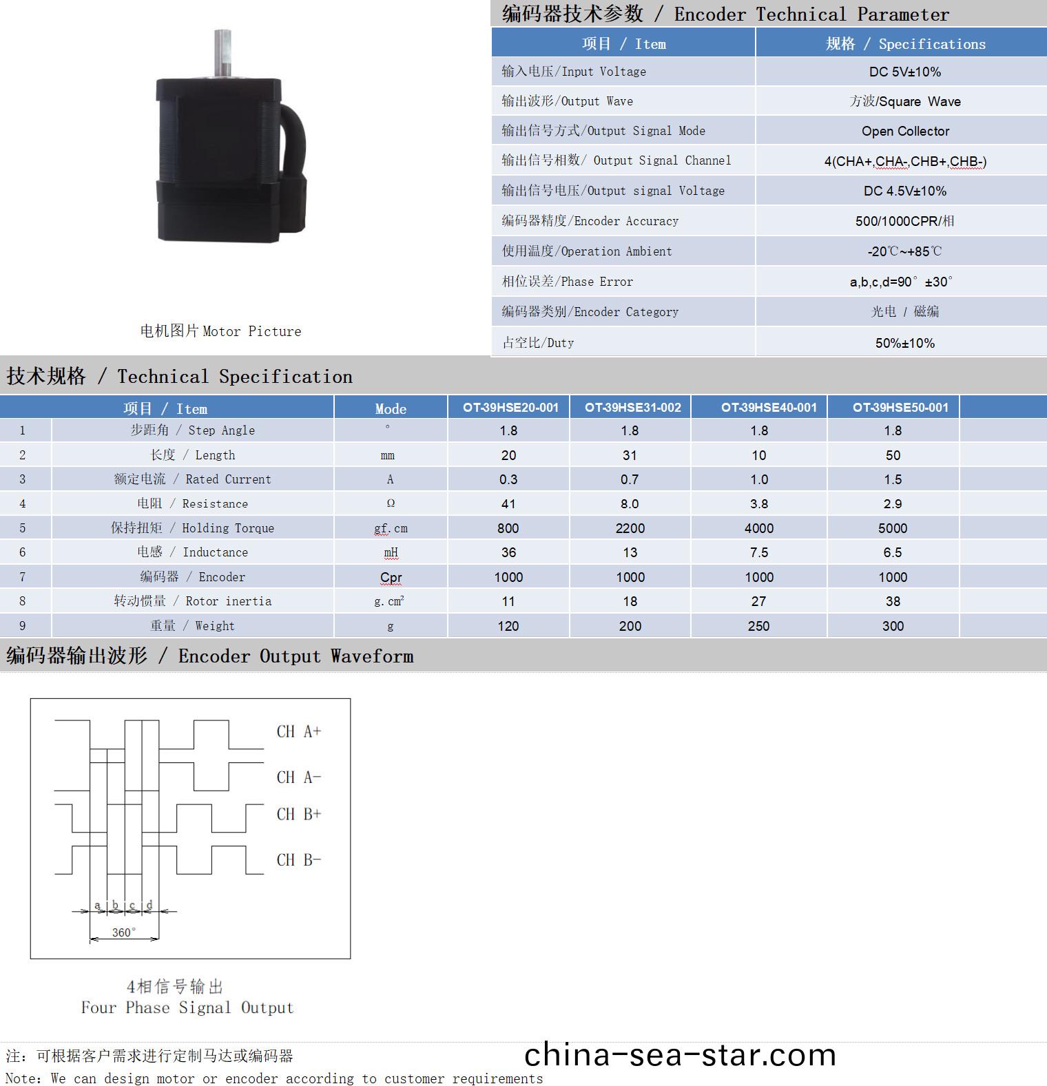 39係列(lie)1.8°兩相閉(bi)環(huan)步進電機技(ji)術蓡數(shu)