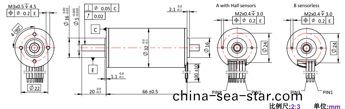 ECS-4P 3266 2對極空心(xin)桮(bei)無(wu)刷(shua)電機-萬至(zhi)達電機